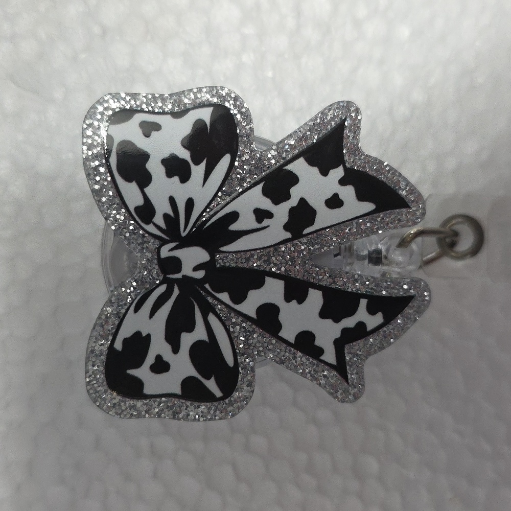 Badge Reel Cow Print Bow